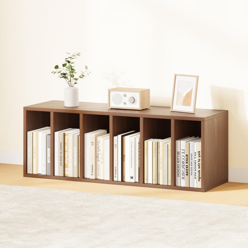 IOTXY DIY Modular Cube Bookcase - CubeXY Customizable Stackable Expandable Basic Shelving Units, 6-Cube Wooden Open Bookshelf with Removable Shelves for Books Organizer, Walnut - Image 2