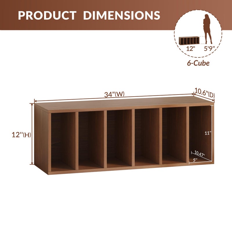 IOTXY DIY Modular Cube Bookcase - CubeXY Customizable Stackable Expandable Basic Shelving Units, 6-Cube Wooden Open Bookshelf with Removable Shelves for Books Organizer, Walnut - Image 3
