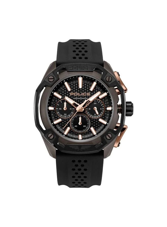 بوليس Centurian Black Dial Silicone Strap Chronograph Watch for Men, 46mm