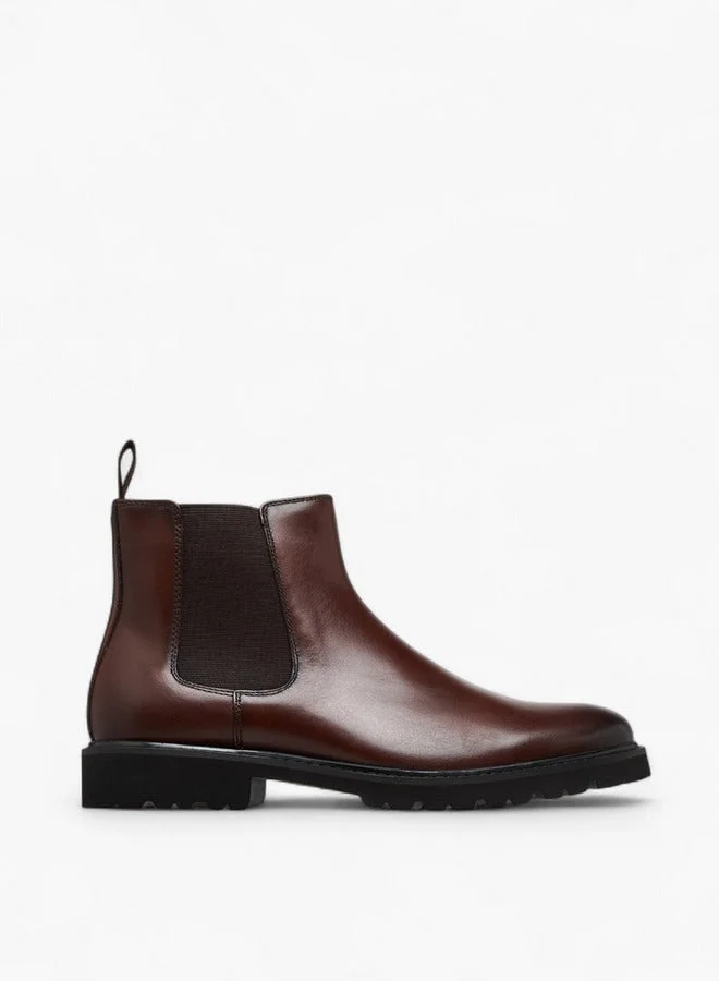 DUCHINI Men's Solid Chelsea Boots with Zip Closure and Pull Tabs