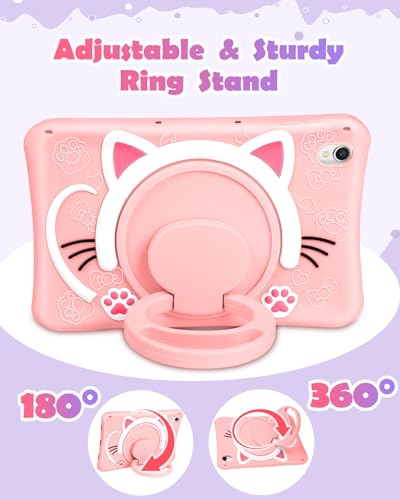 Wazzasoft for Samsung Galaxy Tab S9 Case 11 Inch - Cute Cartoon Kawaii Cat Kitten Girls Girly 3D Soft Silicone Tablet Cover with Rotating Stand & Strap Funda for Galaxy Tab S9 Case - Image 4