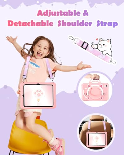 Wazzasoft for Samsung Galaxy Tab S9 Case 11 Inch - Cute Cartoon Kawaii Cat Kitten Girls Girly 3D Soft Silicone Tablet Cover with Rotating Stand & Strap Funda for Galaxy Tab S9 Case - Image 3