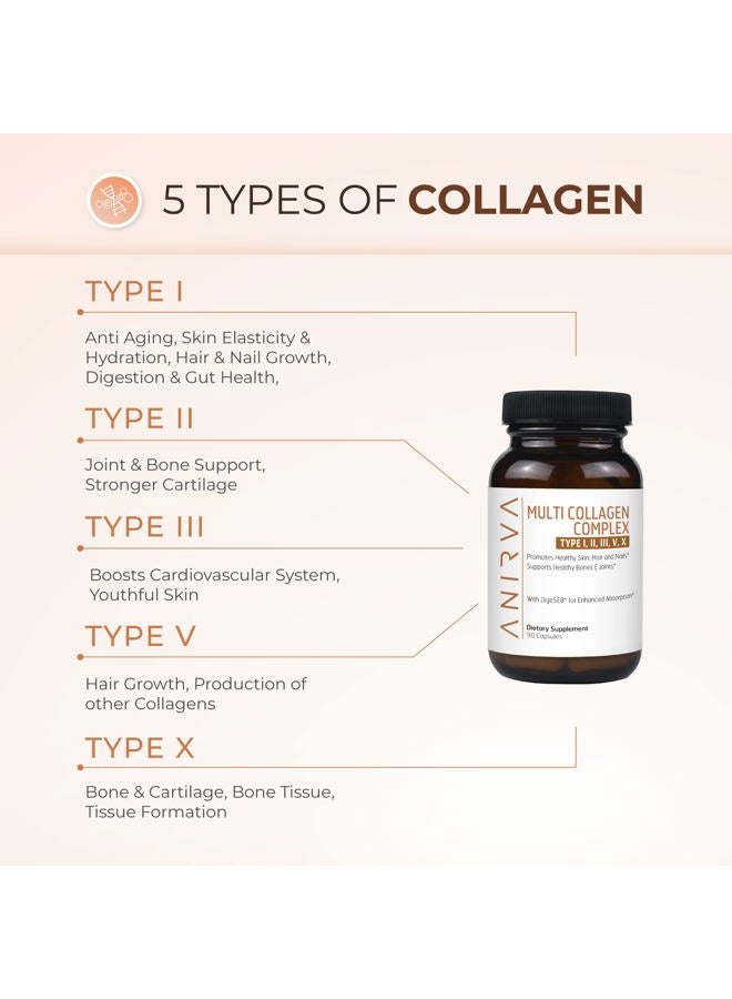 ANIRVA Multi Collagen Complex - Type I, II, III, V, X - Collagen Supplement for Anti-Aging, Healthy Joints, Hair, Skin and Nails - Image 4