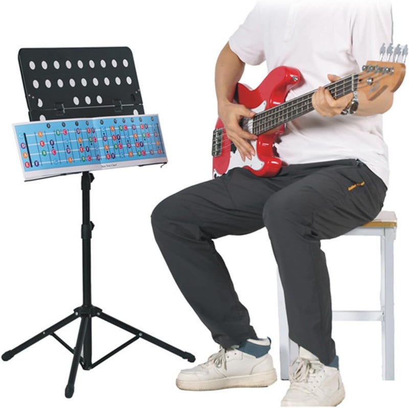 خريطة نغمات لوحة الأوتار لجيتار الباس من زوناتيه (Zunate Bass Guitar Fretboard Note Chart)، أداة تعليمية مُرمزة بالألوان لجيتار الباس ذو الأربعة أوتار (سواء الأكوستيكي أو الكهربائي)، دليل سهل للتعديل على الأوتار حسب الترتيب القياسي E، A، D، G. - Image 5