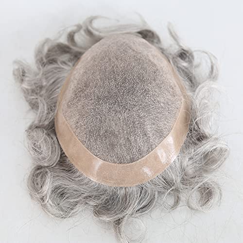 Zigzag Hair Mens Toupee Human Hair 8x10inch #5 Mixed 80% Grey Hairpiece for Men Fine Mono Replacement - Image 1