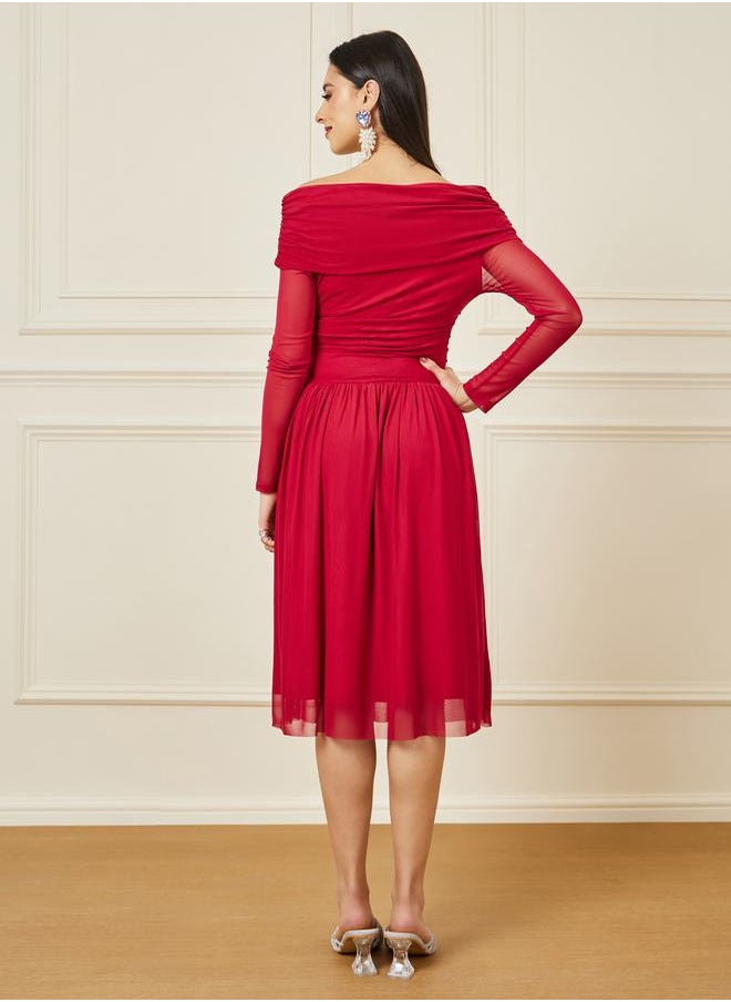 Styli Off Shoulder Neck Twist Detail Mesh Dress  - Image 4