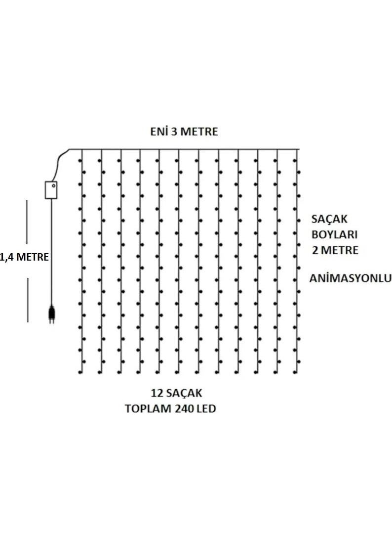 Technosmart 3x2 Meter Curtain with LED Animation, 12 Fringes, 240 LEDs, Plug, Addable 8 Functions  - Image 3