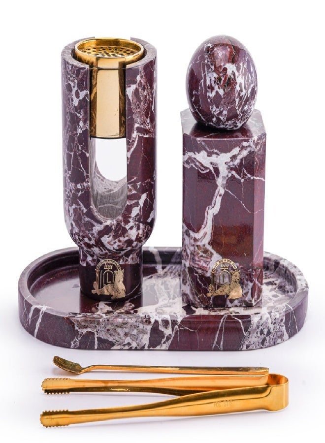 Layers Ofra Rosso Levanto Full Set – Incense Burner Holder with Oud Storage and Oval Tray, Natural Marble - Image 1