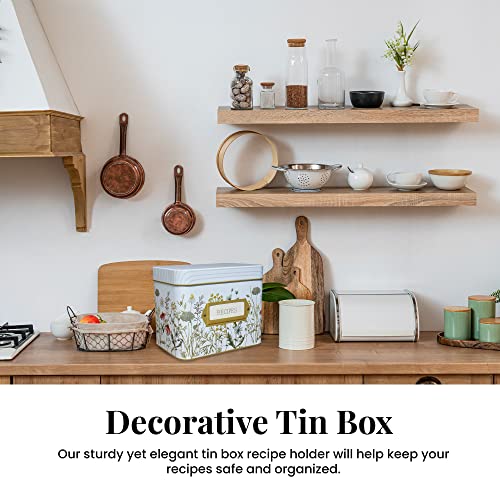 SENSORY4U Tin Recipe Box Holder With Cards - Wildflower Print - Includes 100 4X6 Cards and 12 Dividers - Beautiful Decorative Tin Box Flower Gift - Image 2