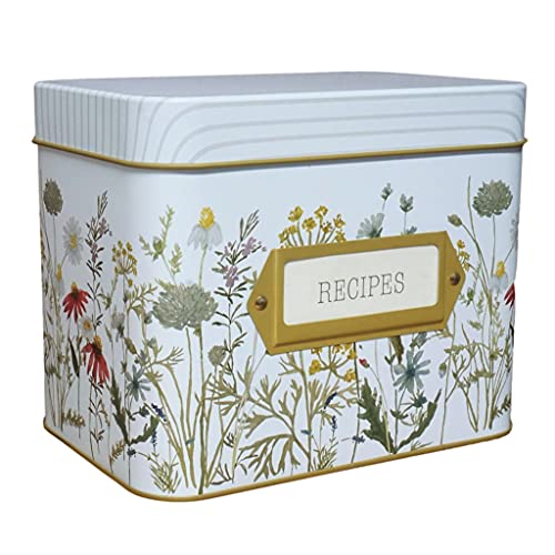 SENSORY4U Tin Recipe Box Holder With Cards - Wildflower Print - Includes 100 4X6 Cards and 12 Dividers - Beautiful Decorative Tin Box Flower Gift - Image 1