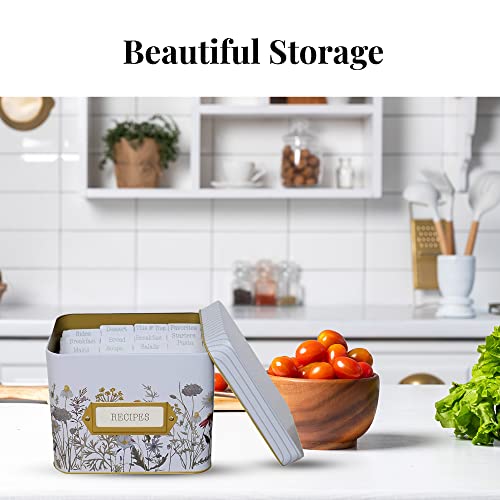 SENSORY4U Tin Recipe Box Holder With Cards - Wildflower Print - Includes 100 4X6 Cards and 12 Dividers - Beautiful Decorative Tin Box Flower Gift - Image 5