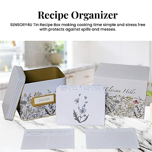 SENSORY4U Tin Recipe Box Holder With Cards - Wildflower Print - Includes 100 4X6 Cards and 12 Dividers - Beautiful Decorative Tin Box Flower Gift - Image 3