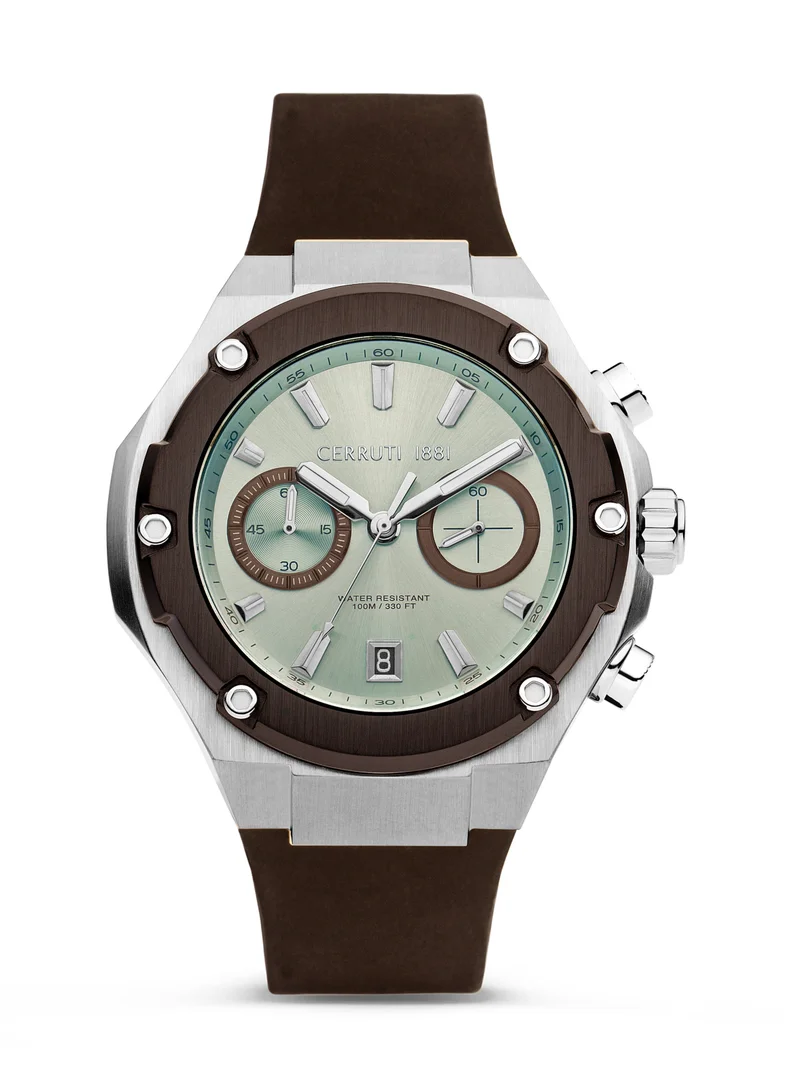 Lucardo Brown Silicone Strap Chronograph Watch for Men, 55mm