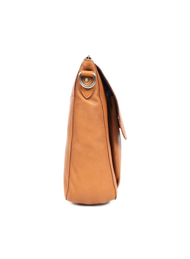 Celtic Premium Tan Leather Crossbody Messenger Bag with Multiple Zip Pockets & Adjustable Strap - Image 4