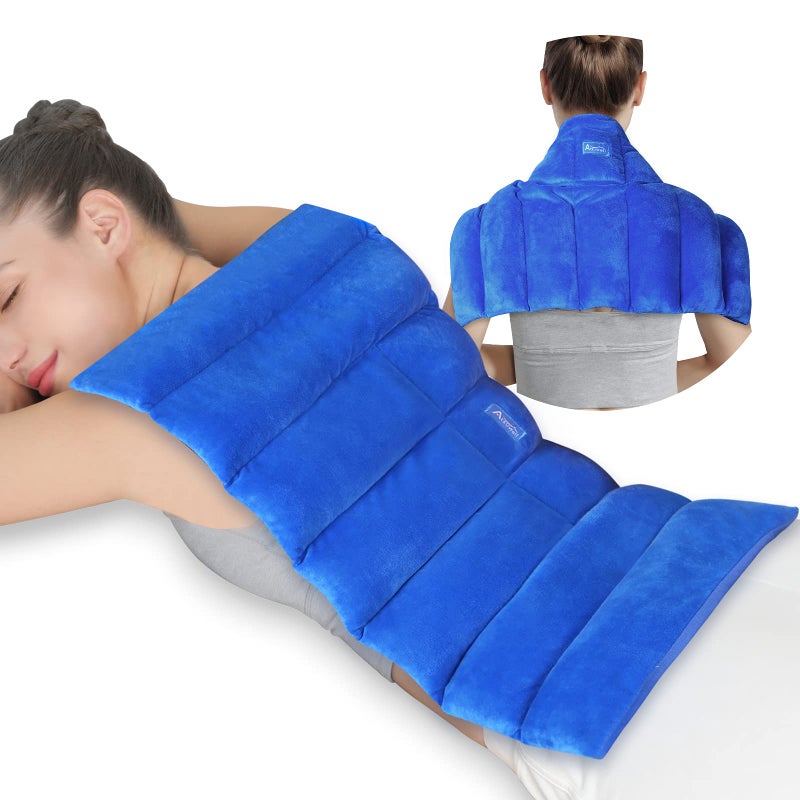 Atsuwell Large Microwave Heating Pad for Back 22 x 13 Full Back Heat Pad Microwavable with Warm and Cold Compression Reusable Microwavable Heating Pads for Neck Shoulder Blue
