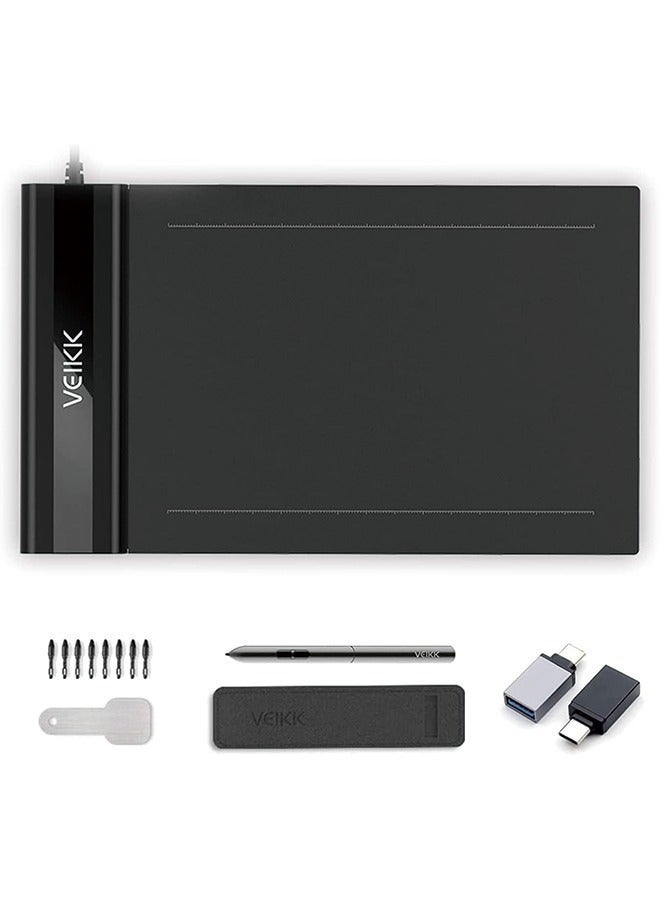 Veikk Drawing Tablet,VEIKK S640 Digital Graphics Tablet, 6x4 Inch Ultra-thin Portable OSU! Tablet, Battery-Free Stylus for OSU! Game and Teaching Online Classes,Support Windows Mac Linux Chrome Android OS - Image 1