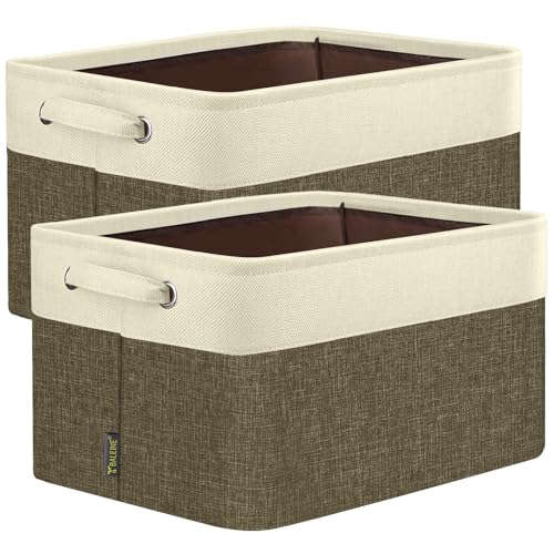 BALEINE 2 Pack Fabric Storage Bins for Shelves, Linen Storage Baskets for Organizing, Decorative Closet Bins for Clothes, Home (Brown, 15"x11"x9.5") ﻿ - Image 1