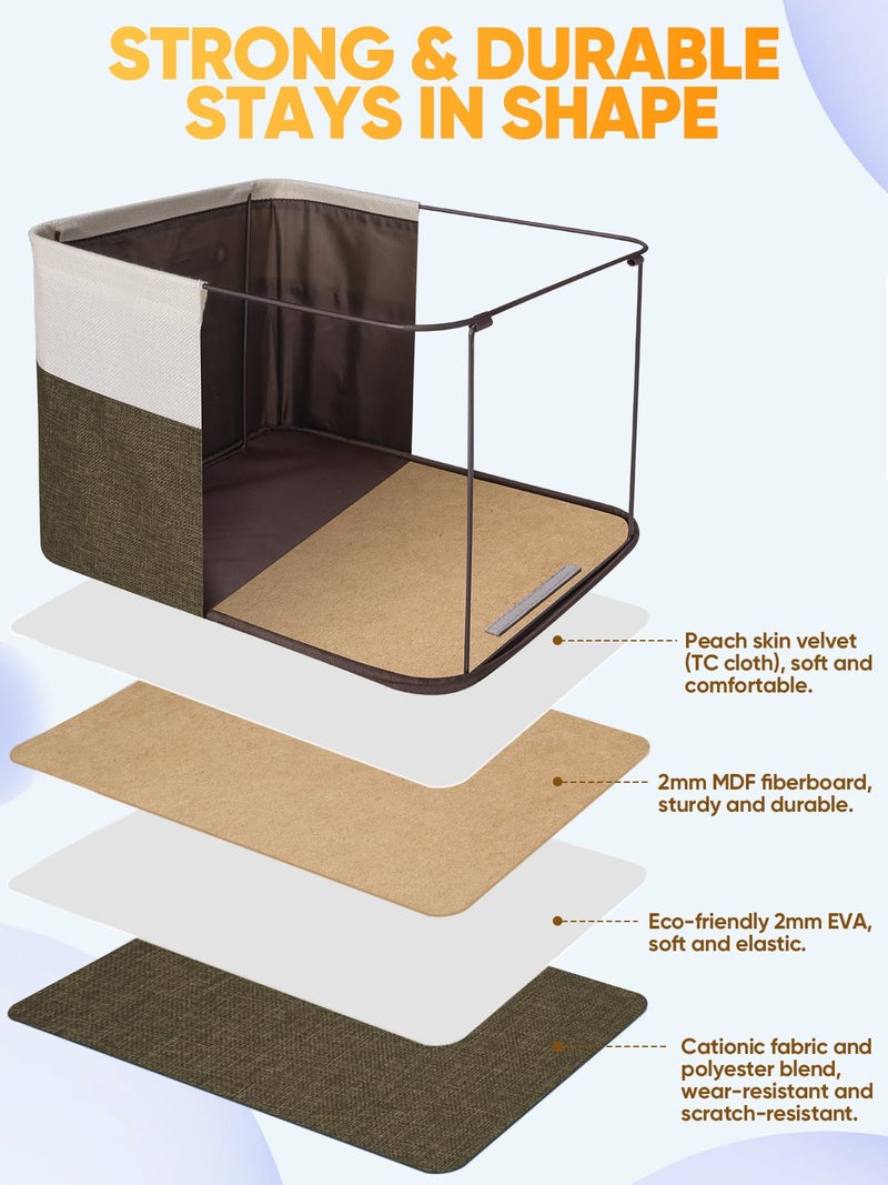 BALEINE 2 Pack Fabric Storage Bins for Shelves, Linen Storage Baskets for Organizing, Decorative Closet Bins for Clothes, Home (Brown, 15"x11"x9.5") ﻿ - Image 3