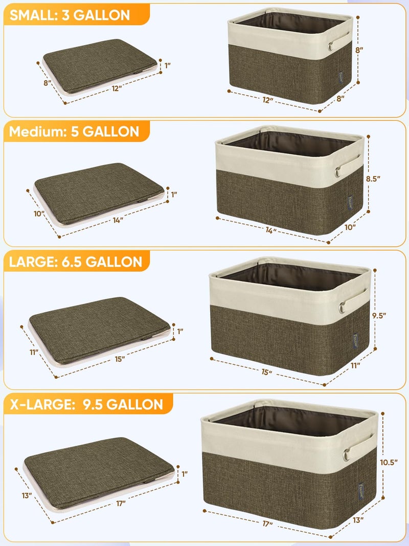 BALEINE 2 Pack Fabric Storage Bins for Shelves, Linen Storage Baskets for Organizing, Decorative Closet Bins for Clothes, Home (Brown, 15"x11"x9.5") ﻿ - Image 2
