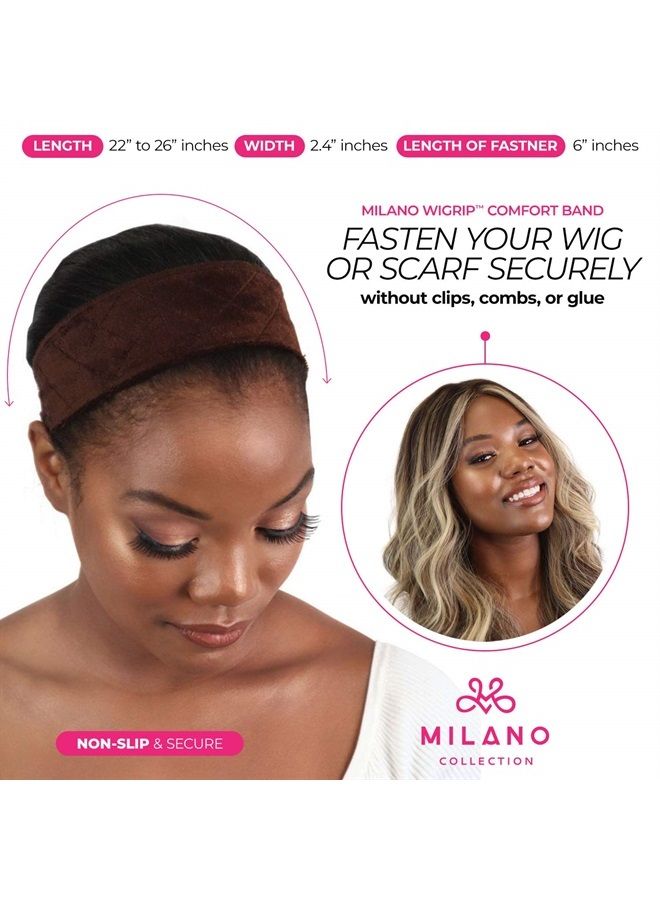 MILANO COLLECTION شريط راحة شعر مستعار من فيلفت WiGrip غير قابل للانزلاق مع حزمة قيمة من 9 قبعات شعر مستعار نايلون (بني) - Image 2