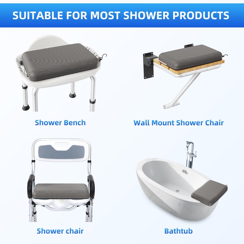 Fasjloctavty Shower Seat Cushion with Non-Slip Silicone Bottom, Shower Chair Cushion for Transfer Benches,Washable 3D Mesh Pad with Hook,Quick Drying Bathtub Chair Pad for Elderly, Pregnancy - Image 4