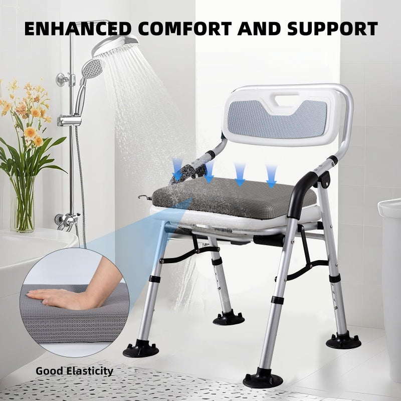 Fasjloctavty Shower Seat Cushion with Non-Slip Silicone Bottom, Shower Chair Cushion for Transfer Benches,Washable 3D Mesh Pad with Hook,Quick Drying Bathtub Chair Pad for Elderly, Pregnancy - Image 3