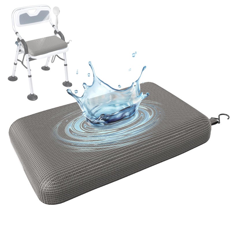 Fasjloctavty Shower Seat Cushion with Non-Slip Silicone Bottom, Shower Chair Cushion for Transfer Benches,Washable 3D Mesh Pad with Hook,Quick Drying Bathtub Chair Pad for Elderly, Pregnancy - Image 1