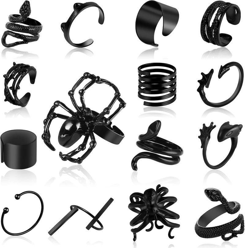 كلاراكو خواتم فضية عتيقة مفتوحة بتصميم بانك للرجال والنساء، خواتم قابلة للتعديل، خواتم بديلة، خواتم فضية سميكة، خواتم ضخمة، خواتم هيبي، خاتم قوطي رائع، خاتم مميز للتكديس. - Image 1