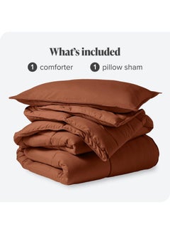 Home of linens Cotton - Plain - 3 Pieces Heavy Comforter Set - 3.6Kgs - Down Alternative Filling - (For Matress 160cm/180cm) - Size (230cm x 240cm) + 2 Pillow Case Covers (50cm x 70cm) - Brown  - Image 4