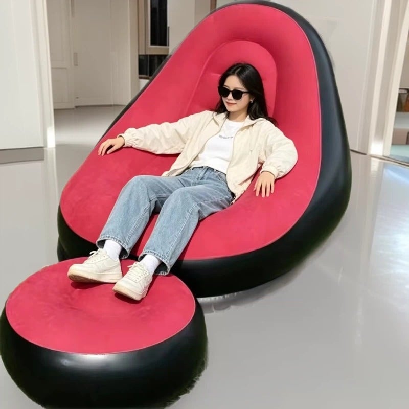 Gray Flocked Sofa with Drawstring - Inflatable Lazy Chair for Indoor & Outdoor Use - Image 2