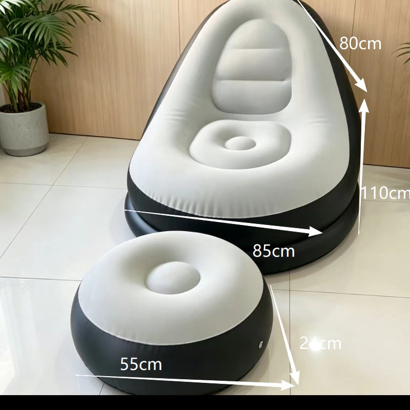 Gray Flocked Sofa with Drawstring - Inflatable Lazy Chair for Indoor & Outdoor Use - Image 1