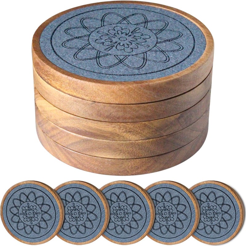 EDEGG Wood Coasters for Drinks, Absorbent Coaster Sets of 5, Drinks Coasters for Coffee Tabletop Protection, Non-Slip, Non-Stick, Suitable for Kinds of Cups Wooden Table Hot or Cold Drink, 4.1 Inches - Image 1