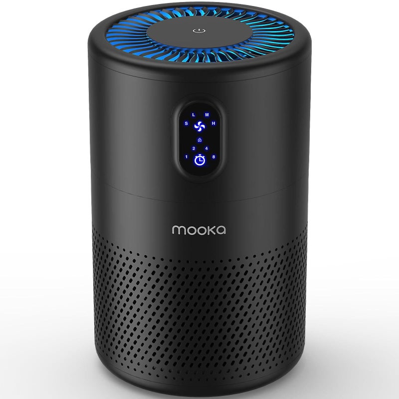 MOOKA Air Purifiers for Home Large Room up to 1076 ftÂ², H13 True HEPA Air Filter Cleaner, Odor Eliminator, Remove Smoke Dust Pollen Pet Dander, Night Light, B-D02L Black - Image 1
