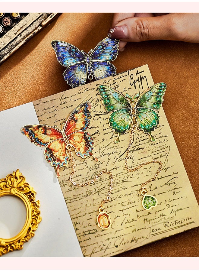 Women's Butterfly Bookmark, Aesthetic Vintage Metal Bookmark with Chain, Suitable for Reading Ladies, Book Lovers, Unique Green Butterfly Bookmark Gifts - Image 2