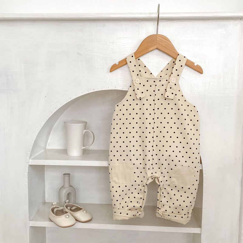 Ins2025 Autumn New Style Male and Female Baby Polka Dot Patch Suspenders Long Crawling Korean Style Fashionable and Versatile Crawling Clothes - Image 4