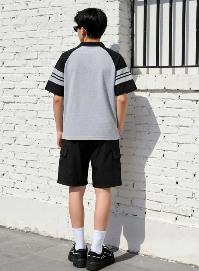 Take Two Boys Color Block Polo T-Shirt and Shorts Set