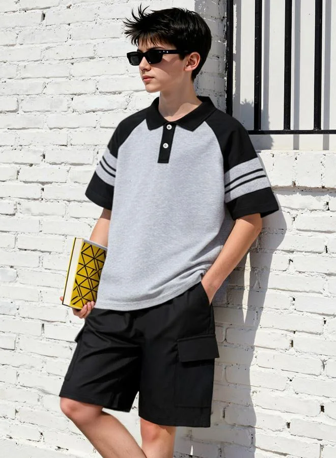 Take Two  Boys Color Block Polo T-Shirt And Shorts Set for Men | Best Price UAE