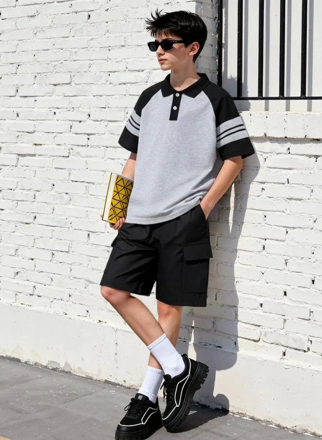 Take Two Boys Color Block Polo T-Shirt and Shorts Set