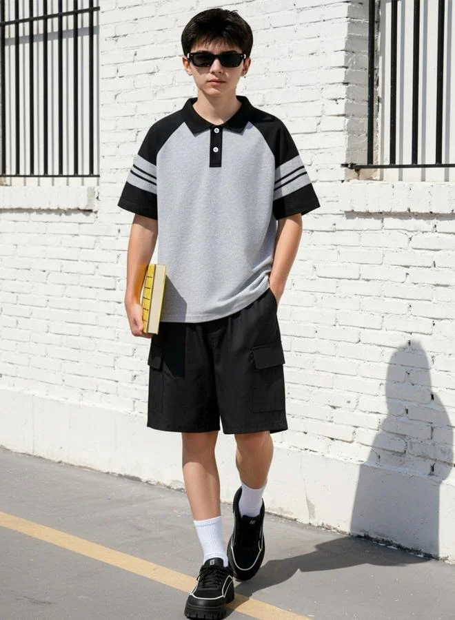 Take Two  Boys Color Block Polo T-Shirt And Shorts Set for Men | Best Price UAE