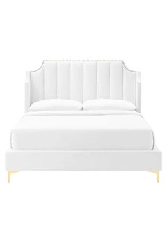 A to Z Furniture Daniella Channel Tufted Bed 180x200cm King size Bed in White Color  - Image 1