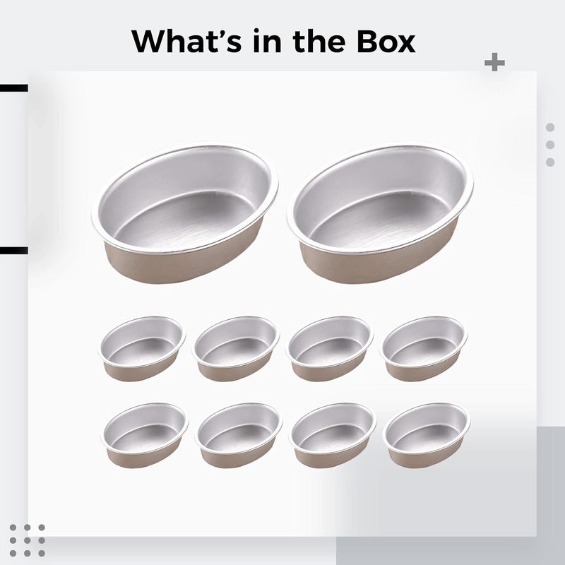 Oval Pans, 10 Pcs, 3.4 X 2.5 X 1 in, Aluminum Cake Molds for Brownies, Loaf and Muffin, Double-Sided Anodized, Rustproof Tart Holder, Lightweight and Perfect for Baking - Image 3