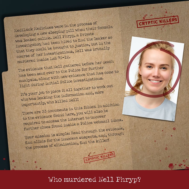 Cryptic Killers Unsolved murder mystery game - Police Case Files Investigation Detective Evidence & Crime File - individuals, date nights & party games- Murder at MediLuck Medicines - Image 2