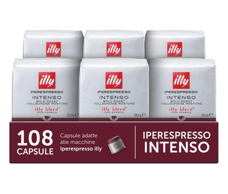 illy Iperespresso Intenso Coffee Capsules – Dark Roast, Full-Bodied 100% Arabica, Single-Serve Pods – 18 Capsules per Pack, 6 Pack Bundle - Image 1