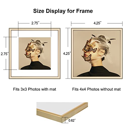 Fkvat 4x4 Picture Frame Set of 4, Matted Brass Simple Modern Brushed Thin Aluminum Metal Square Photo Frame Fits 3x3 with Mat or 4 x 4 without Mat Display For Tabletop or Wall Collage - Image 3