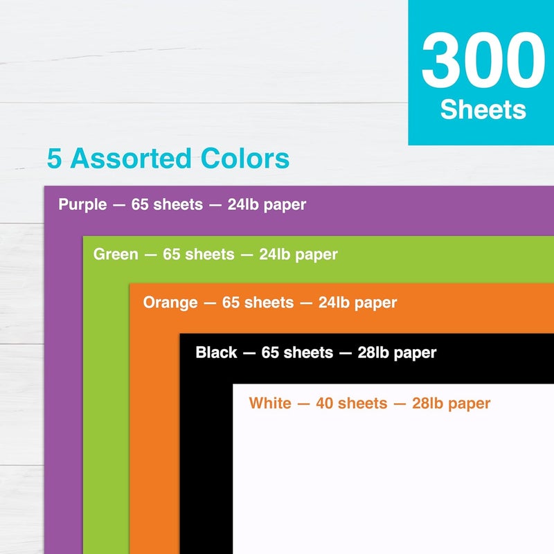 PrintWorks Halloween Paper 8.5" x 11" - 300 Sheets - 5 Assorted Colors - Ideal for School & Craft Projects - Made in the USA - FSC® Certified - 24 lb/89 gsm & 28 lb/105 gsm (00582) - Image 4