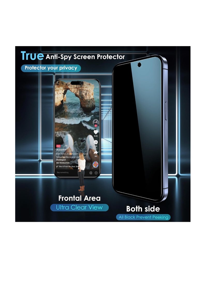 DIGI CORE iPhone Tempered Glass 3 Pack Privacy Screen Protector Set For iPhone 15 Pro Max 6.7 Inch Anti-Spy Tempered-Glass, Scratch Resistant iPhone Glass Full-Coverage Glass (Privacy, iPhone 15 Pro Max) - Image 3