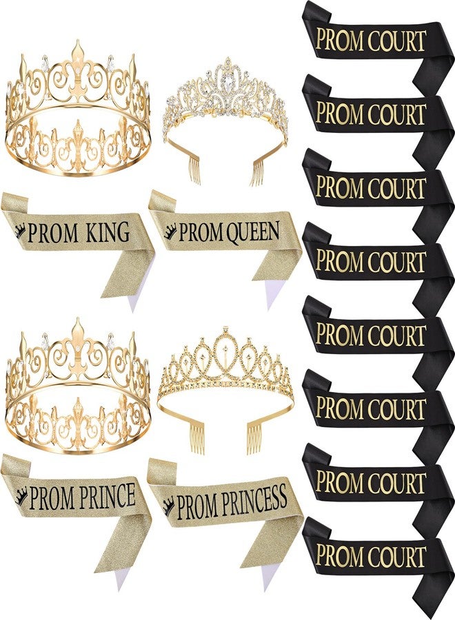 Saintrygo 16 Pcs Prom Crown and Sash Set King Prince Princess Queen Crown Court Sash for 2026 Graduation Dance Night Party(White,Elegance Styles) - Image 1