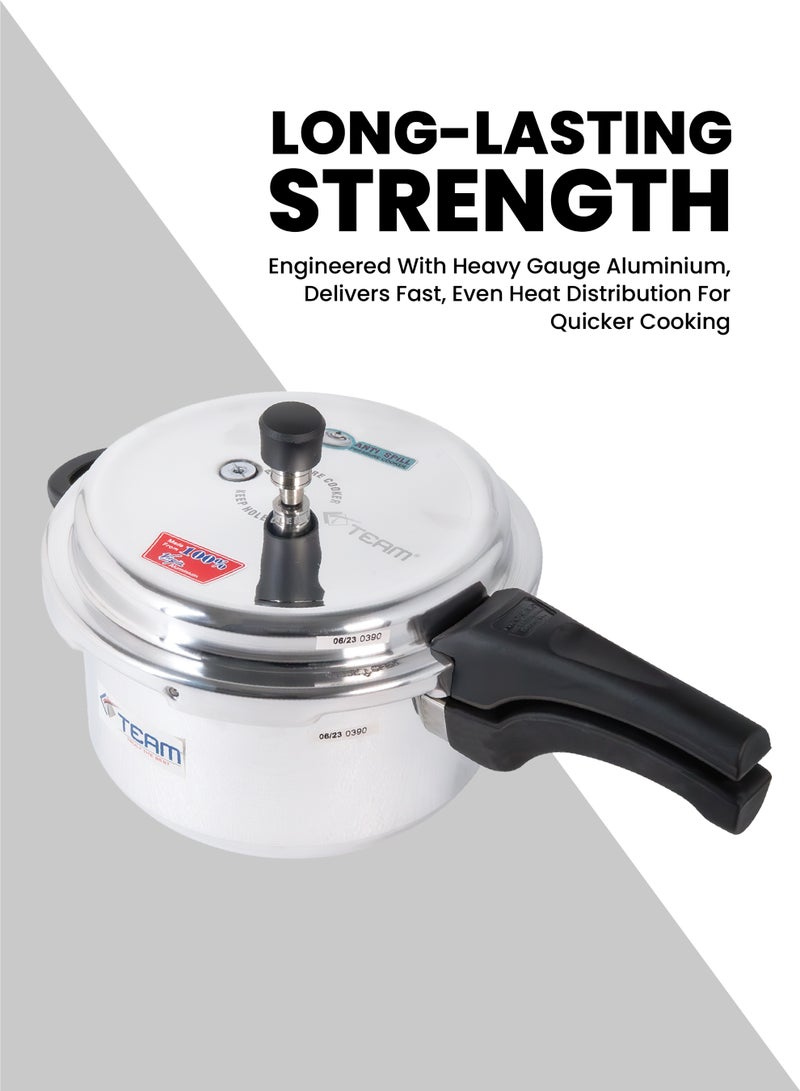 TEAM Pressure Cooker 5 Liter – Heavy‑Duty Aluminium Cooker with Bakelite Handle, Anti‑Spill Lid, Whistle Valve, Fast Cooking – Gas & Electric Stove Compatible - Image 3