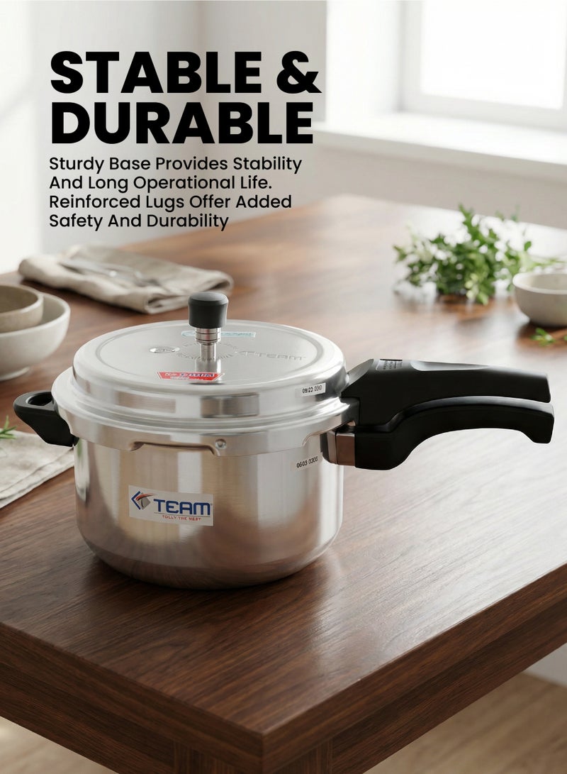 TEAM Pressure Cooker 5 Liter – Heavy‑Duty Aluminium Cooker with Bakelite Handle, Anti‑Spill Lid, Whistle Valve, Fast Cooking – Gas & Electric Stove Compatible - Image 4
