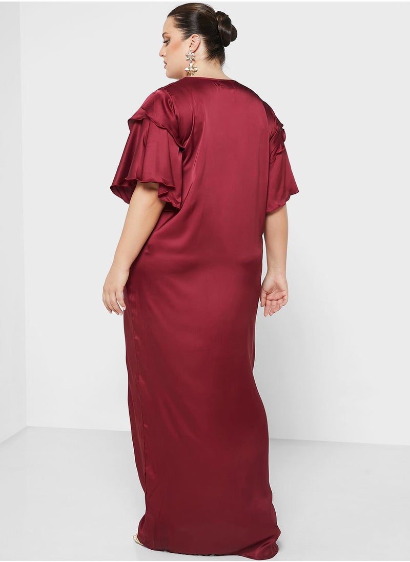 Hayas Closet Curve - Ruffle Sleeve Belted Jalabiya - Image 1